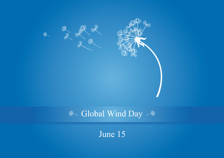 Global wind day vector. Vector illustration. White dandelion on a blue backgroundのイラスト素材