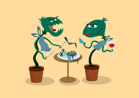 Carnivorous plant cartoon. Funny vector illustrationのイラスト素材