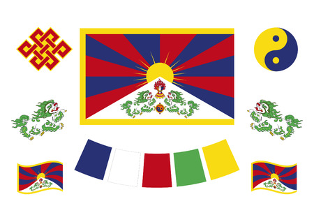 Tibetan flag and symbols. Tibetan set of icons. Symbol Of Buddhism. Vector illustrationのイラスト素材