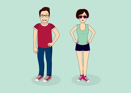 Young couple cartoon. Vector illustration of a young guy and women