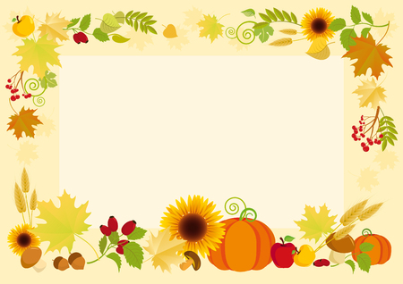Frame with autumn crops. Autumn illustration. Autumn leaves borderのイラスト素材