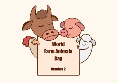 World Farm Animals Day. Cartoon characters farm animals. Important dayのイラスト素材