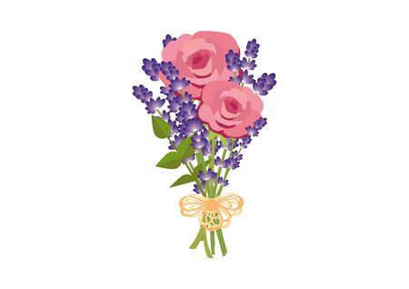 Bouquet of roses and lavender vector. Floral vector illustration. Single bouquet plantのイラスト素材