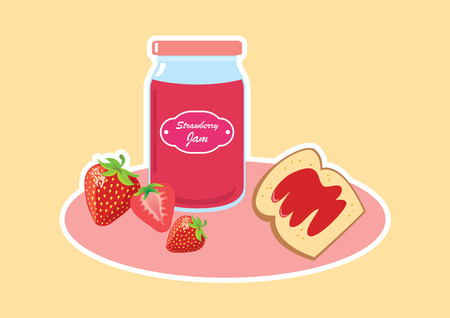 Strawberry jam vector illustration. Breakfast still life with strawberry jamのイラスト素材