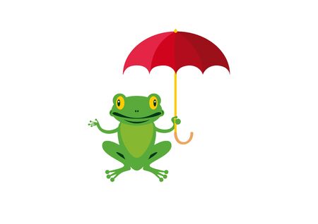Frog with umbrella vector. Cartoon Character Frog. Happy green frog vector illustrationのイラスト素材