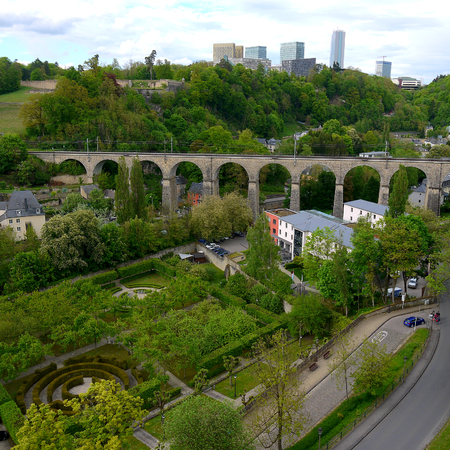 Luxembourg viaduct Photo. Luxembourg view of viaduct and greeneryの写真素材