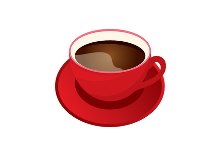 Cup of coffee vector. Red mug of coffee on a white background. Vector illustration of coffeeのイラスト素材
