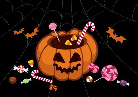 Halloween Pumpkin vector. Pumpkin with sweets. Pumpkin background for halloweenのイラスト素材