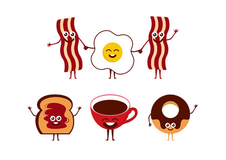 Breakfast cartoon icon set. Breakfast cartoon character. Breakfast vectorのイラスト素材