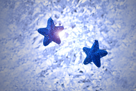 Blue christmas background images. Christmas star decoration. Silver Christmas Background