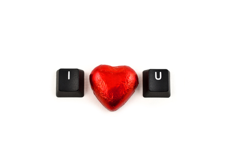 I love you stock images. Valentines Day concept. Love keyboard inscription. Keyboard with heart. Keyboard buttons on a white backgroundの写真素材