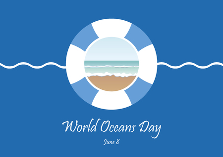 World Oceans Day vector. Lifebuoy on a blue background. Ocean vector illustration. Environment vector illustration. Important dayのイラスト素材