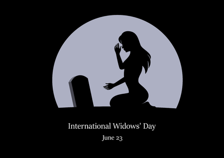 International Widows' Day vector. Crying woman vector illustration. Woman kneeling at a grave. Loss of husband picture. Important dayのイラスト素材