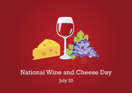 National Wine and Cheese Day vector. Red wine and cheese. Still life with wine, grapes and cheese. Important dayのイラスト素材