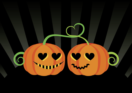 Love Halloween pumpkin vector. Halloween pumpkin cartoon character. Orange pumpkin on a black background. Couple of love pumpkinsのイラスト素材
