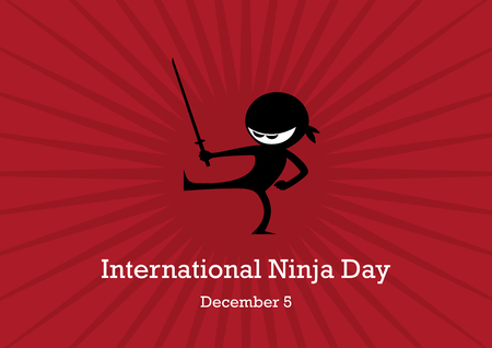 International Ninja Day vector. Ninja cartoon character. Ninja isolated on a red background. Ninja with swordのイラスト素材