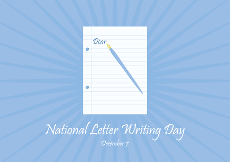 National Letter Writing Day vector. Blank paper with pen. White sheet of paper on a blue background. Page paper illustration. Important dayのイラスト素材