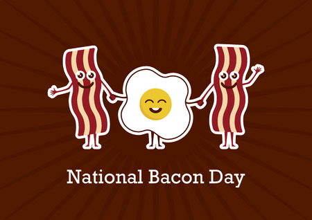 National Bacon Day vector. Bacon and egg cartoon character. Cheerful bacon with egg. American Food & Beverage Holiday. Important dayのイラスト素材