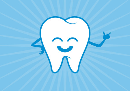 Smiling tooth vector illustration. White tooth cartoon character. Healthy tooth vector iconのイラスト素材