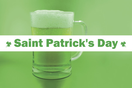 Saint Patrick's Day illustration. Green beer on green background. Glass of green beer images. March 17, Patricks Day. Important dayの写真素材