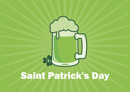 Saint Patrick's Day Green beer vector. Green beer on green background. Glass of green beer vector. March 17, Patricks Day. Important dayのイラスト素材