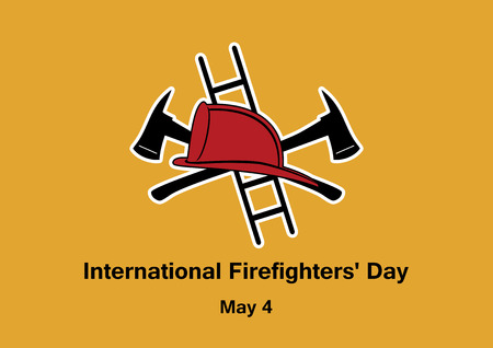 International Firefighters' Day vector. Firefighting equipment icon. Fire helmet and ax isolated on a orange background. Important dayのイラスト素材