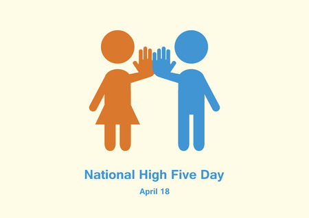 National High Five Day Vector. Figures give high five. Silhouette of man and woman. Funny american holiday in april. Important dayのイラスト素材