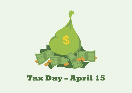 Tax Day vector. Bag of dollars icon. Pile of dollars vector illustration. April 15 is National Tax Day. Important dayのイラスト素材
