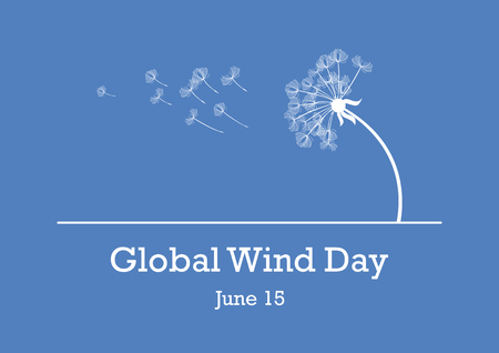 Global Wind Day vector. Dandelion in the wind vector. Dandelion silhouette. White dandelion on a blue background. Important dayのイラスト素材