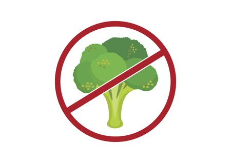 Broccoli ban vector. Stop broccoli vector. Disgusting broccoli graphic illustration. Broccoli isolated on white background. No Diet Vectorのイラスト素材