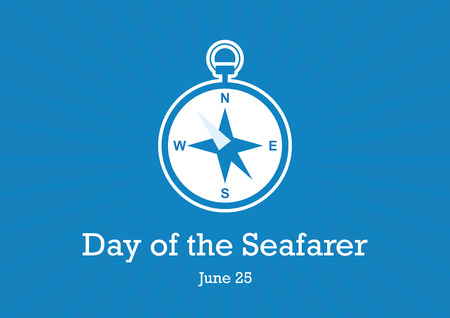 Day of the Seafarer vector. Day of the Seafarer Poster, June 25. Compass icon vector. Compass on a blue background. Important dayのイラスト素材
