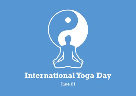 International Day of Yoga vector. Yin Yang Symbol Vector Illustration. Silhouette of man in yoga position. Man in yoga position. International Yoga Day Poster, June 21のイラスト素材