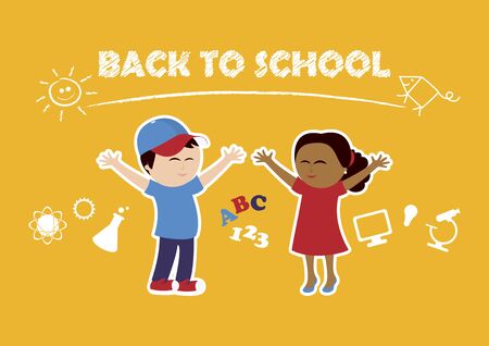 Vector Illustration Keywords: Vector Illustration Keywords: Vector Illustration Keywords: Vector Illustration Keywords: Little boy in baseball cap. Little girl in red dress. Cute kids iconのイラスト素材