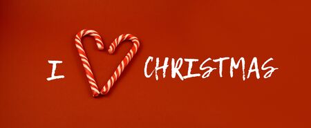 I love Christmas sign illustration. Candy Cane Heart Shape. Sweet Christmas symbol. Christmas...