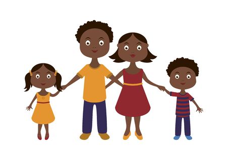 Vector Illustration Keywords: Parents and children cartoon character. Daddy, mum  kids cartoon. Afro American family isolated on a white background. Afro american family iconのイラスト素材