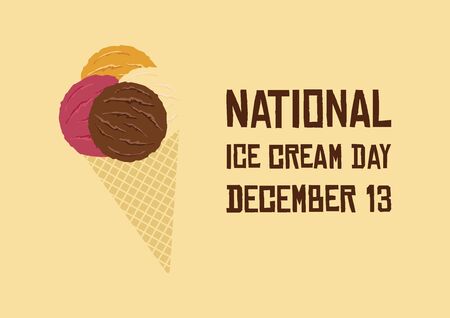 Ice Cream Day Vector. Ice cream cone vector illustration. Scoop Ice Cream Clipart. Different kinds of ice cream. American food holiday. Ice Cream Day Poster, December 13のイラスト素材
