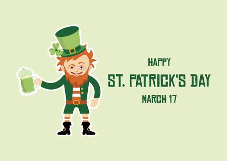 Happy Saint Patrick's Day with Drunken Leprechaun Vector. Vector Illustration Keywords: Funny leprechaun cartoon character. St. St. Patricks Day Poster, March 17. Important dayのイラスト素材
