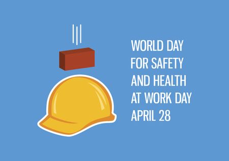World Day for Safety and Health at Work Day vector. Accident at work vector. Yellow work helmet vector. Protective helmet icon. Falling brick icon. Important dayのイラスト素材