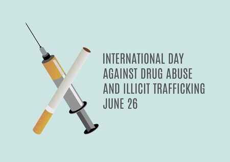 International Day Against Drug Abuse and Illicit Trafficking vector. Cigarette and syringe vector. Narcotic and injection icon. Set of drugs vector. Addictive substances icon. Important dayのイラスト素材