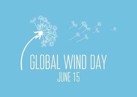 Global Wind Day vector. Dandelion in the wind vector. Dandelion silhouette vector. White dandelion on a blue background. Wind Day Poster, June 15. Important dayのイラスト素材