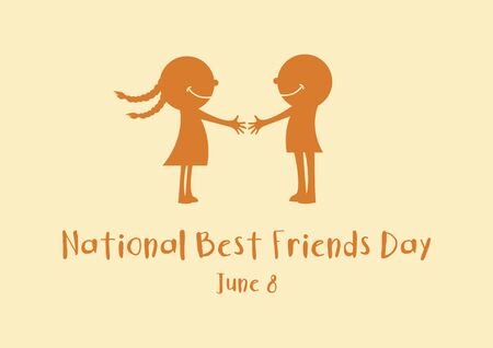 National Best Friends Day vector. Boy and girl friendship vector. Cute couple kids silhouette icon vector. Best Friends Day Poster, June 8. Important dayのイラスト素材