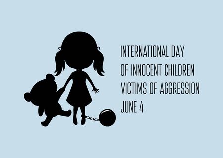 International Day of Innocent Children Victims of Aggression vector. Abused children vector illustration. Tied up girl vector. Little girl with teddy bear silhouette vector. Abused little girl iconのイラスト素材