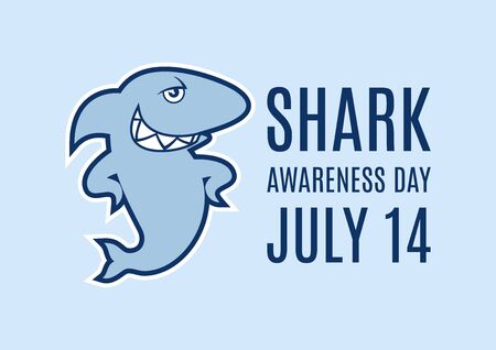 Shark Awareness Day vector. Cool shark icon vector. Funny shark cartoon character. Shark icon isolated on a blue background. Cool sea predator icon. Shark Awareness Day Poster, July 14. Important dayのイラスト素材