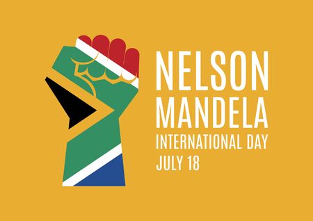 Nelson Mandela International Day vector. Flag of South Africa in the shape of a clenched fist vector. Hand with South African flag icon. Fist raised in protest vector. Nelson Mandela Day, July 18. Important dayのイラスト素材