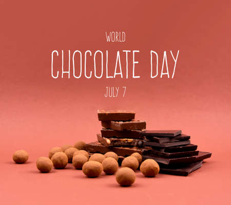 World Chocolate Day stock images. Different types of chocolate candies images. Pile of Chocolate...