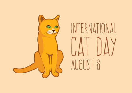 International Cat Day vector. Sitting brown cat icon vector. Cute domestic red cat vector. Cat Day Poster, August 8. Important dayのイラスト素材
