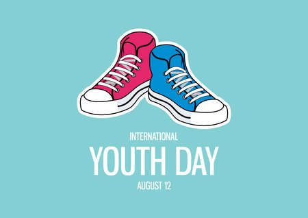 International Youth Day vector. Pink and blue sneakers vector. A pair of unisex shoes icon. Trendy sneakers for young people vector. Youth Day Poster, August 12. Important dayのイラスト素材