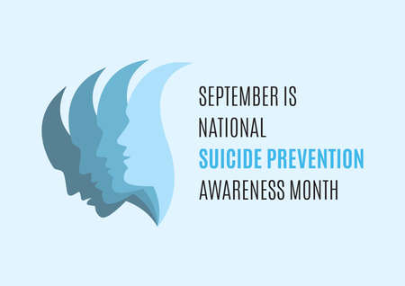 September is National Suicide Awareness Month vector. Man face with depression vector. People with depression icon vector. Sadness abstract vector illustration. Mental health iconのイラスト素材