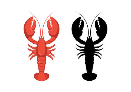 Red and black lobster icon set vector. Lobster black silhouette. Favorite seafood vector. Lobster icon isolated on a white backgroundのイラスト素材