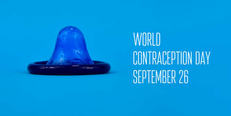 World Contraception Day stock images. Blue condom on a blue background stock images. Contraception Day Poster, September 26. Important dayの写真素材